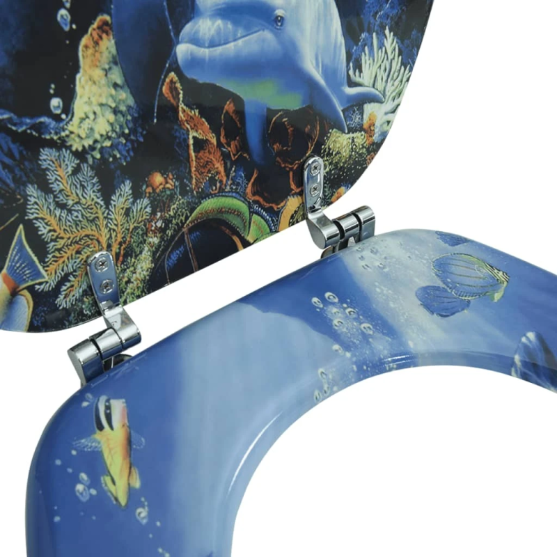 vidaXL tualetes poda sēdeklis ar vāku, MDF, dizains ar delfīnu