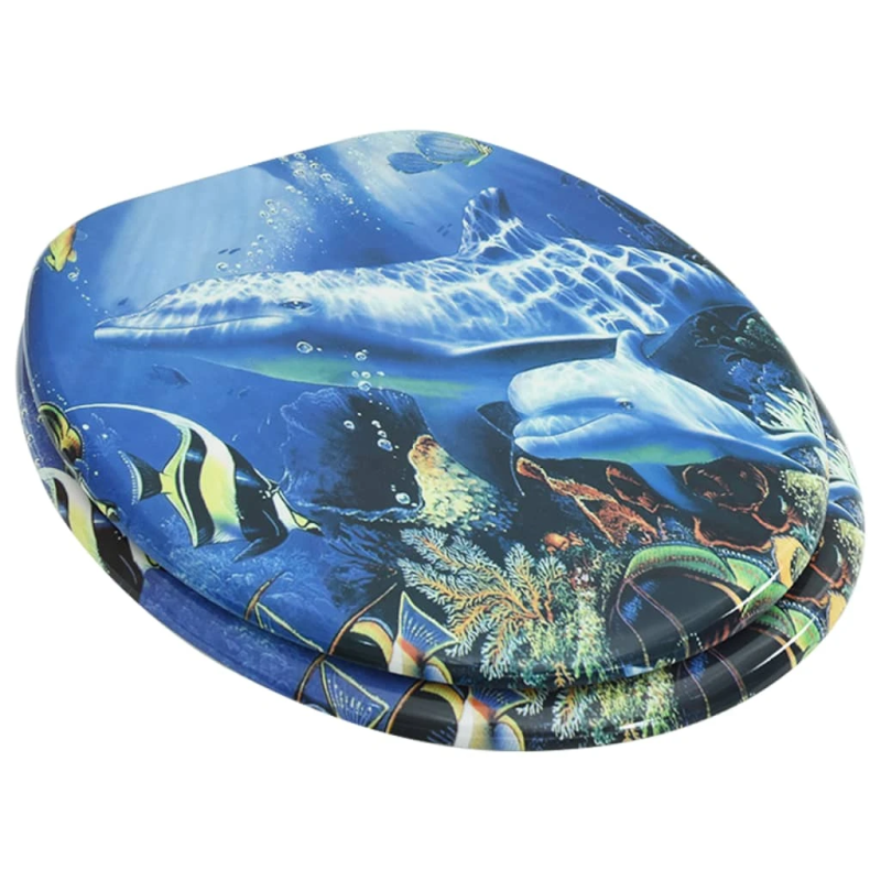 vidaXL tualetes poda sēdeklis ar vāku, MDF, dizains ar delfīnu