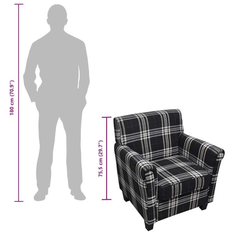 vidaXL atpūtas krēsls ar matraci, melns audums