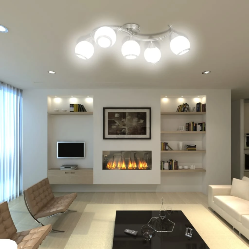 Griestu Lampa ar 5 Stikla Kupoliem Viļņotu Statīvu E14