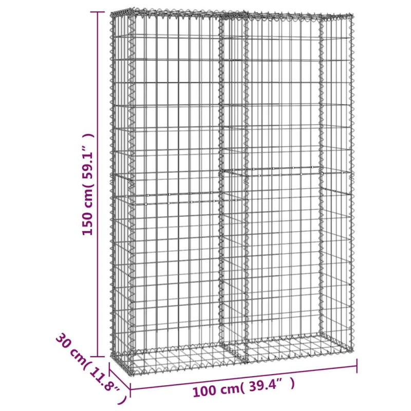 vidaXL gabions ar vāku, cinkota stieple, 150x100x30 cm