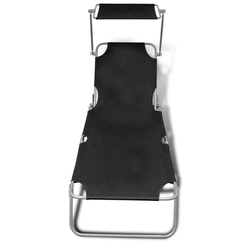 vidaXL saliekams sauļošanās zvilnis ar jumtiņu, tērauds, melns audums