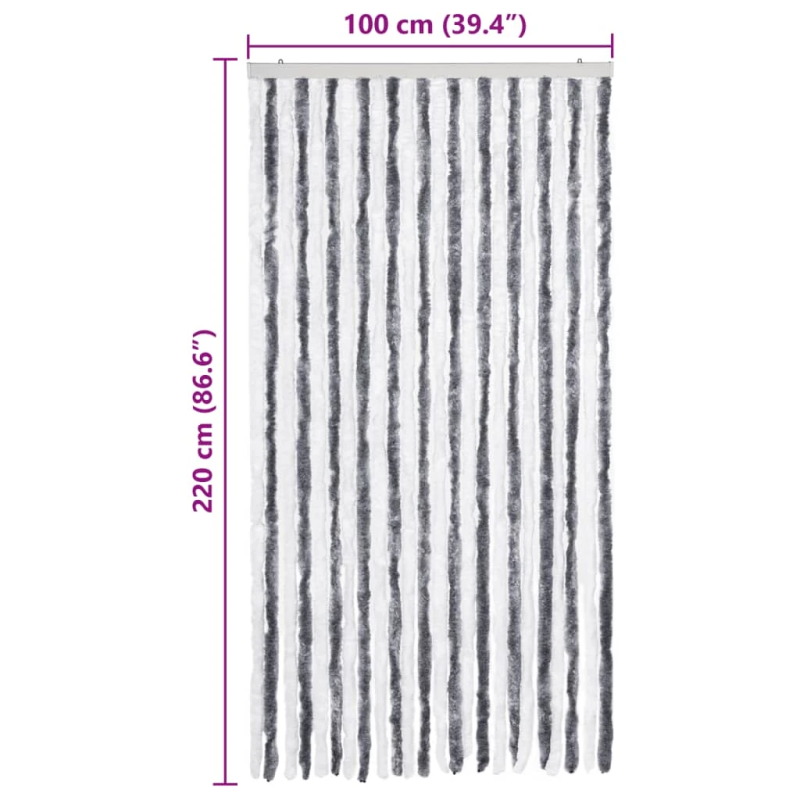 vidaXL kukaiņu aizkars, 100x220 cm, pelēks un balts šenils