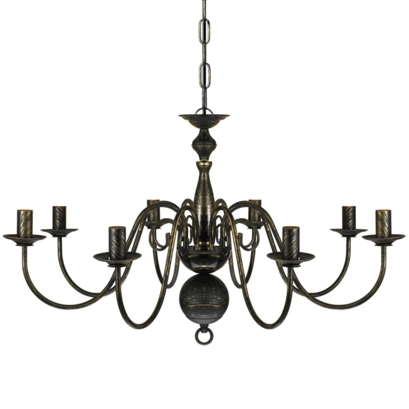 Antīki Melna Metāla Lustra 8 spuldžu ligzdas E14
