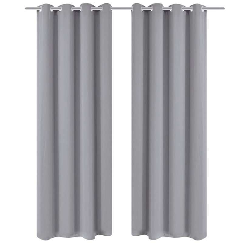 Pelēki aizkari ar metāla riņķiem, 2 gab., 135 x 245 cm
