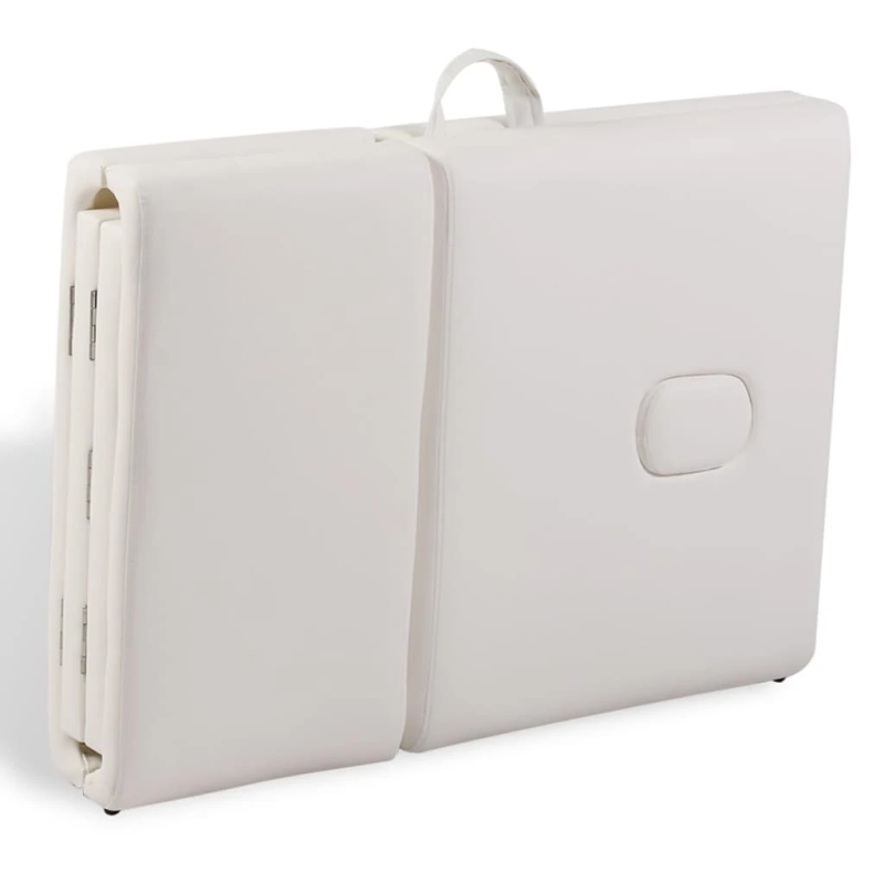 vidaXL masāžas galds, saliekams, 4 daļas, koka rāmis, krēmbalts