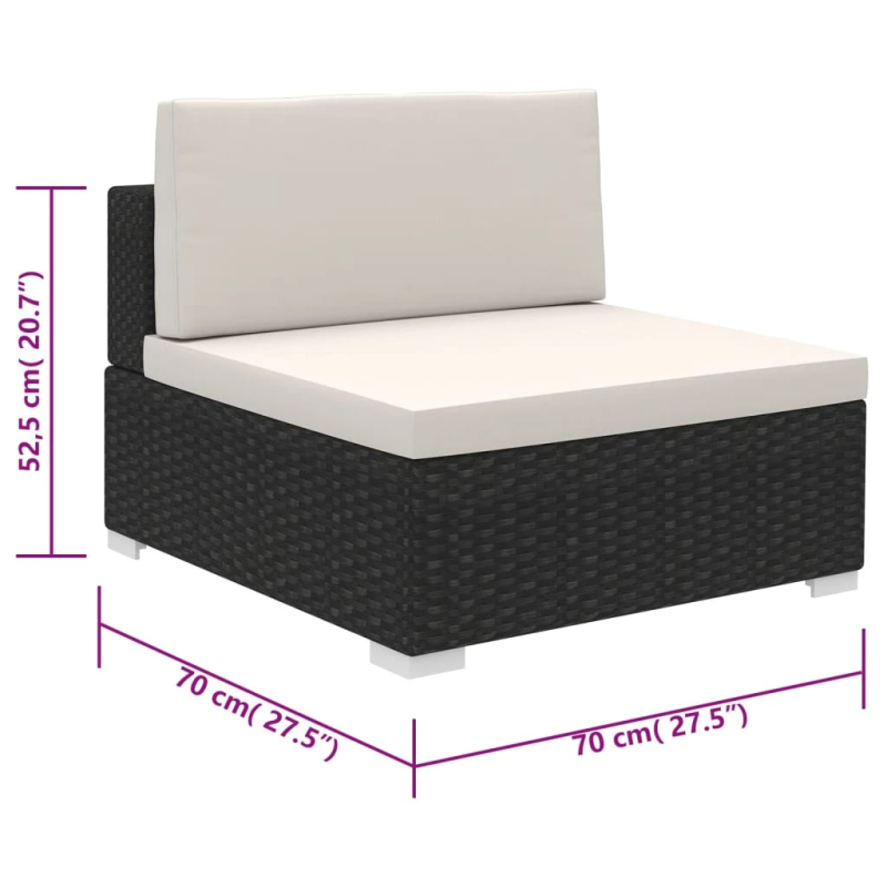 vidaXL 6-daļīgs dārza atpūtas mēbeļu komplekts ar matračiem, PE, melns