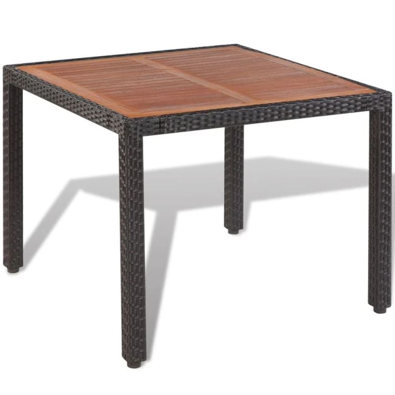 vidaXL 5-daļīgs dārza mēbeļu komplekts ar matračiem, PE pinums, melns