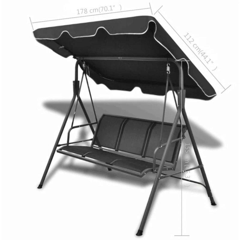 vidaXL dārza šūpuļsols ar jumtiņu, melns