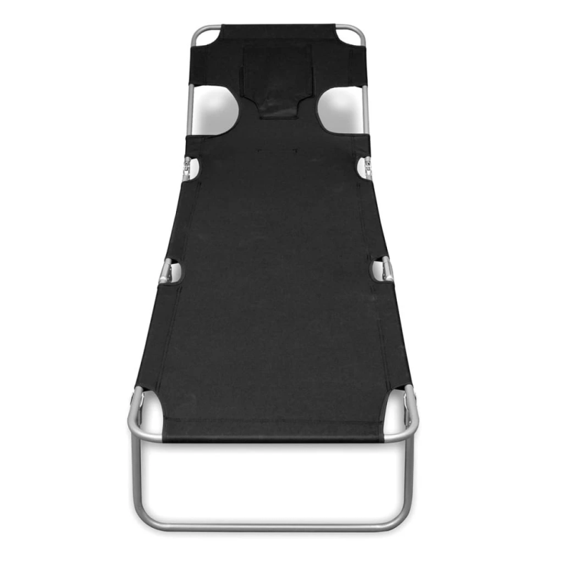 vidaXL saliekams sauļošanās zvilnis ar galvas spilvenu, tērauds, melns