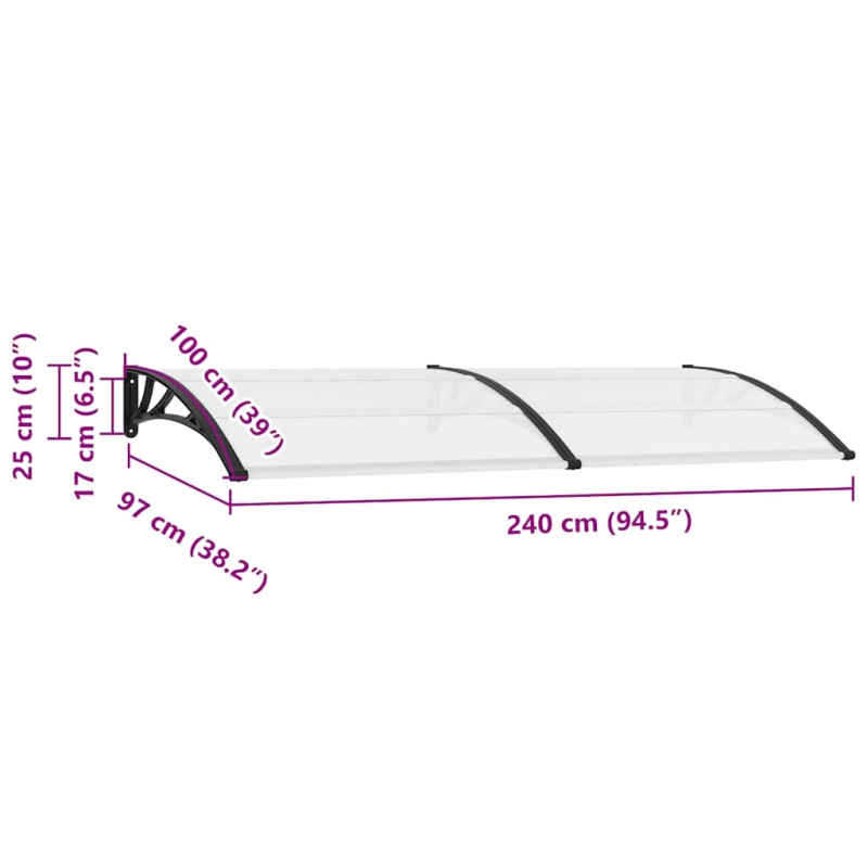 vidaXL durvju jumtiņš, 240x100 cm, PC