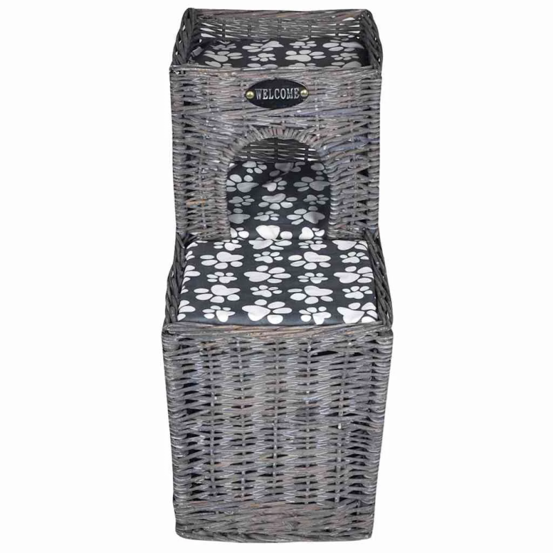 vidaXL kaķu māja, gulta, pils, nagu asināšanas stabs, matracis, vītols