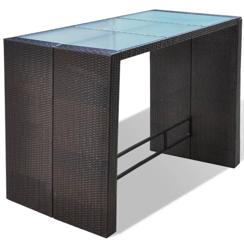 vidaXL 7-daļīgs dārza bāra mēbeļu komplekts ar matračiem, PE, brūns