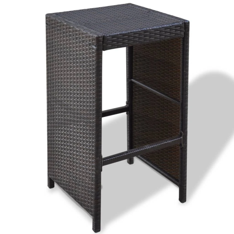 vidaXL 7-daļīgs dārza bāra mēbeļu komplekts ar matračiem, PE, brūns