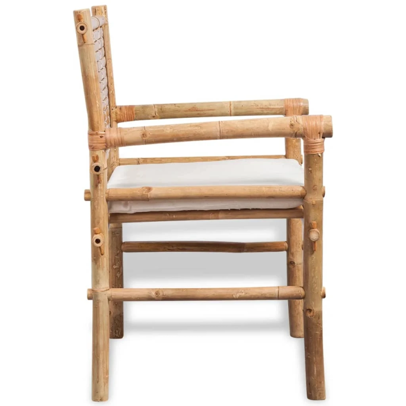 vidaXL 3-daļīgs bistro mēbeļu komplekts ar matračiem, bambuss