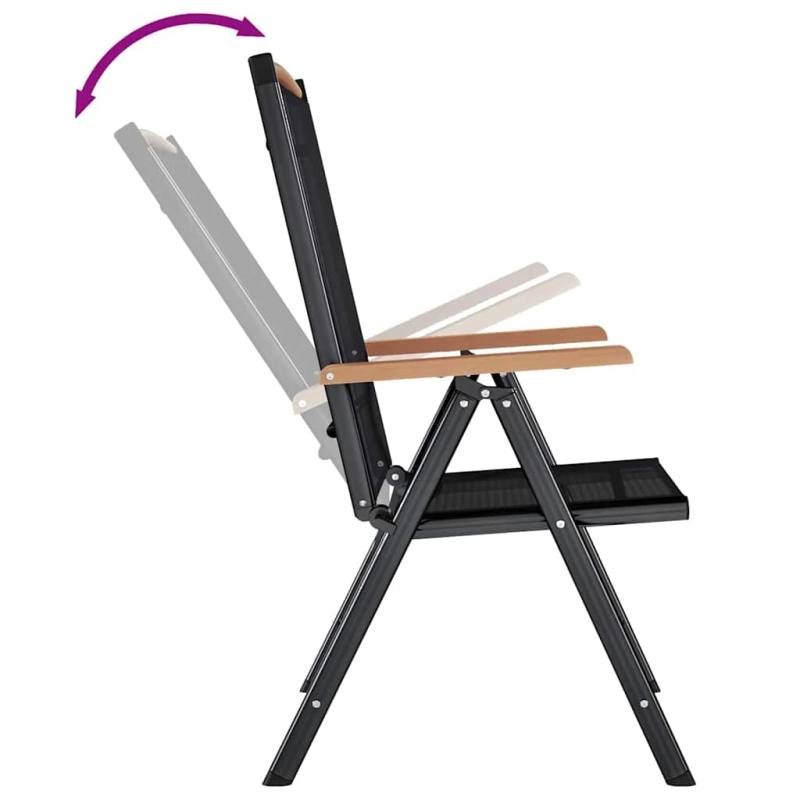 vidaXL saliekami dārza krēsli, 2 gab., alumīnijs un tekstilēns, melni