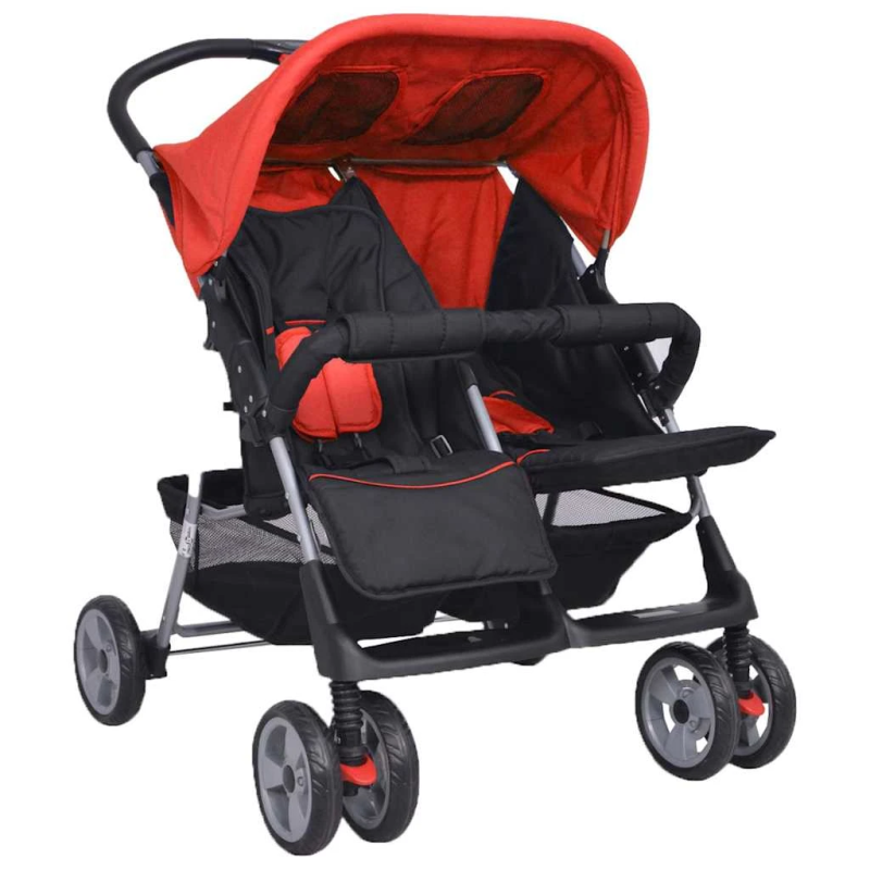 vidaXL dvīņu ratiņi, sarkani un melni, tērauds