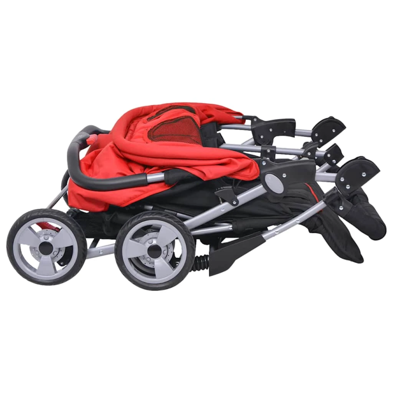 vidaXL dvīņu ratiņi, sarkani un melni, tērauds