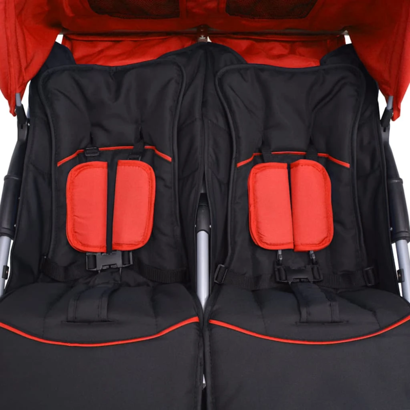 vidaXL dvīņu ratiņi, sarkani un melni, tērauds