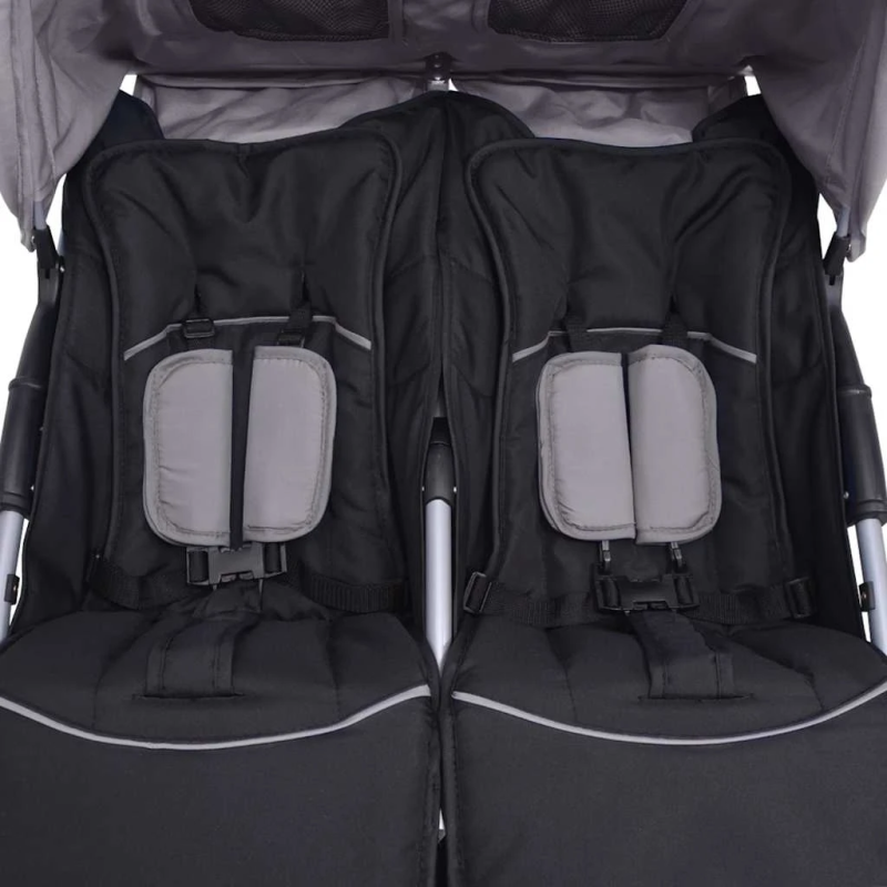 vidaXL dvīņu ratiņi, pelēki un melni, tērauds