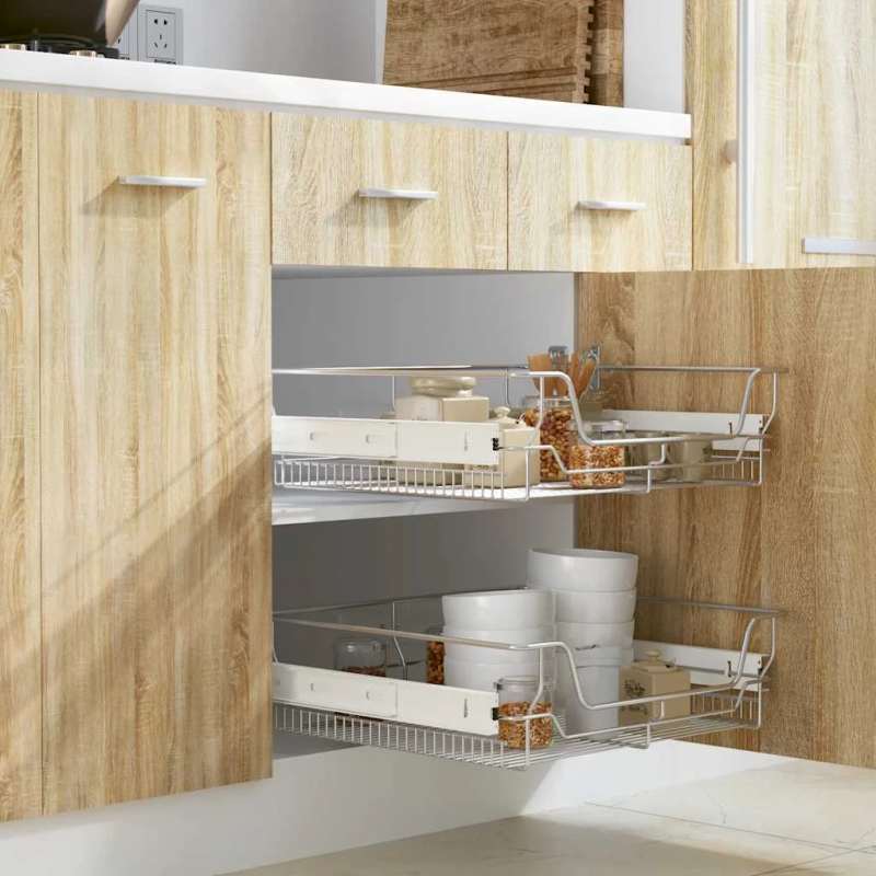 vidaXL izvelkams stiepļu grozs, 2 gab., 600 mm, sudraba