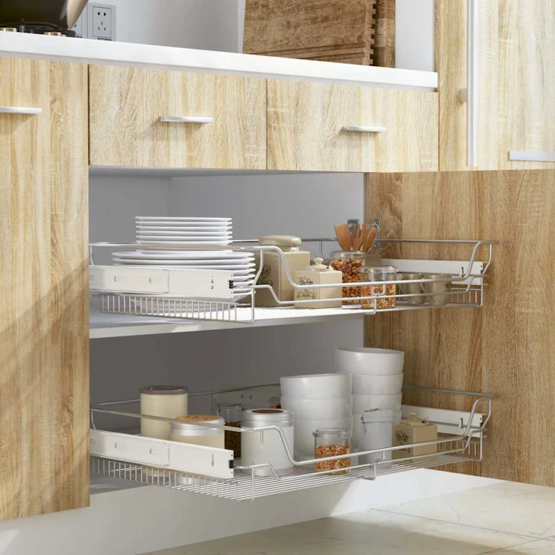 vidaXL izvelkams stiepļu grozs, 2 gab., 800 mm, sudraba