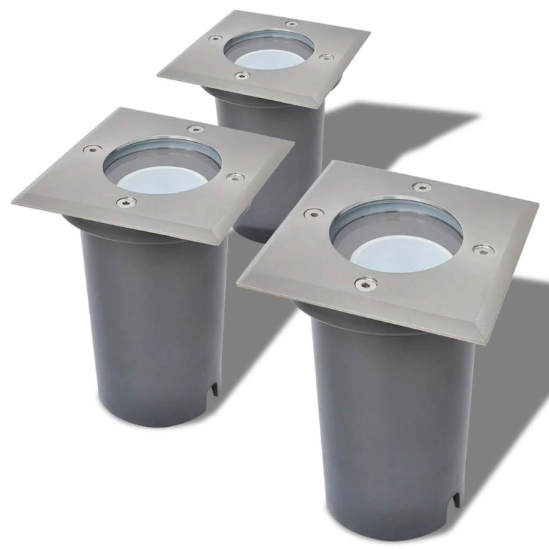 vidaXL dārza LED lampas, 3 gab., iebūvējamas zemē, kvadrāta formas