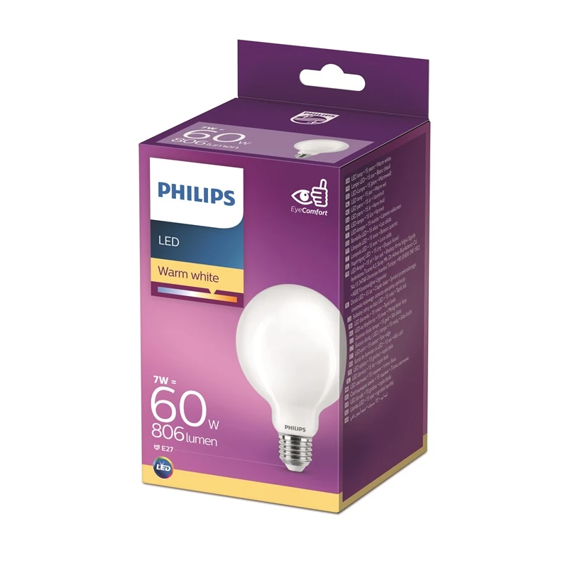LED spuldze PHILIPS. G93. E27. 7 W. 806 lm. 2700 K