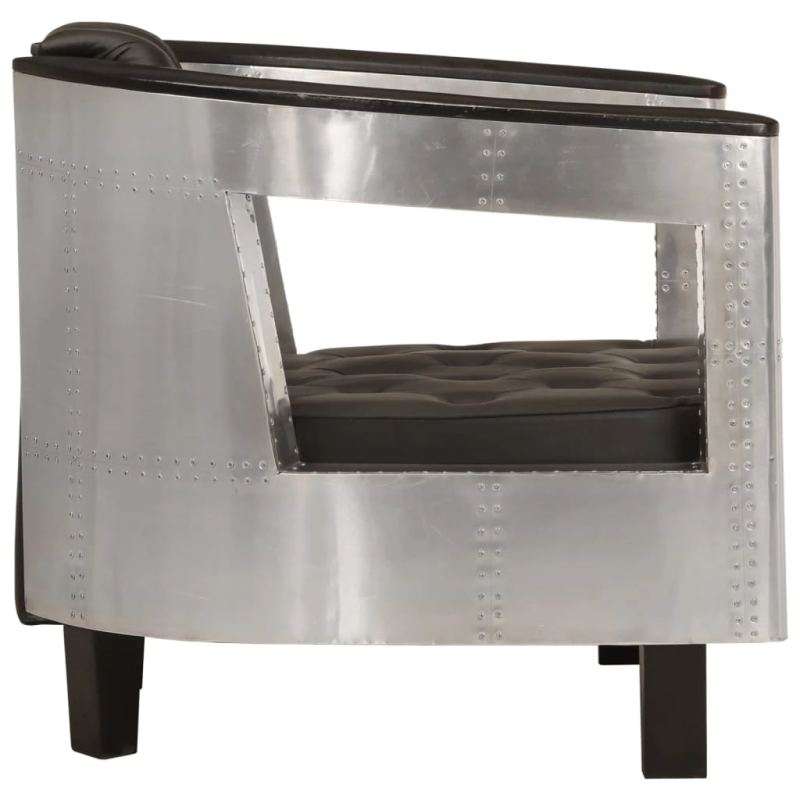 vidaXL atpūtas krēsls, aviācijas dizains, melna dabīgā āda