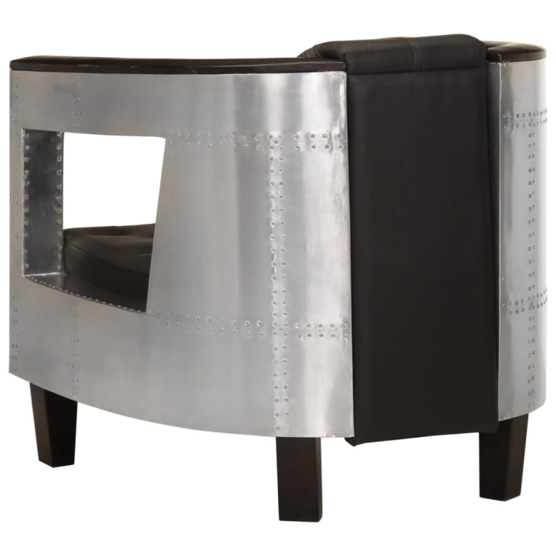 vidaXL atpūtas krēsls, aviācijas dizains, melna dabīgā āda