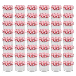 vidaXL ievārījuma burciņas, balti sarkani vāciņi, 48 gab., 110 ml