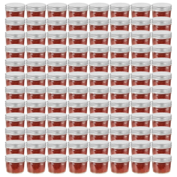 vidaXL ievārījuma burciņas, sudraba krāsas vāciņi, 96 gab., 110 ml