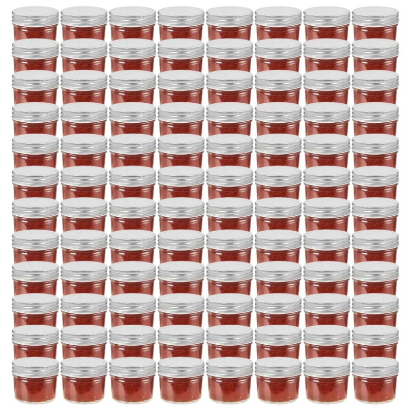 vidaXL ievārījuma burciņas, sudraba krāsas vāciņi, 96 gab., 110 ml