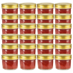 vidaXL ievārījuma burciņas, zelta krāsas vāciņi, 24 gab., 110 ml