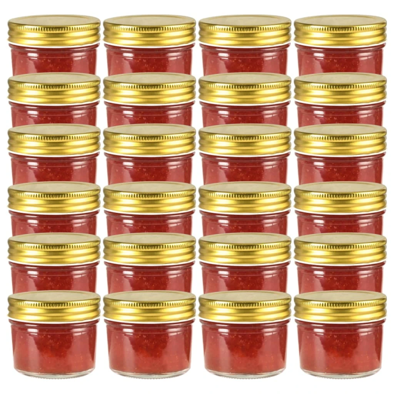 vidaXL ievārījuma burciņas, zelta krāsas vāciņi, 24 gab., 110 ml