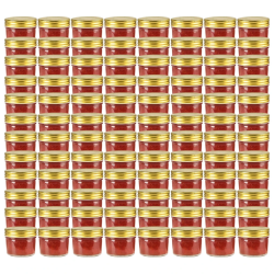 vidaXL ievārījuma burciņas, zelta krāsas vāciņi, 96 gab., 110 ml