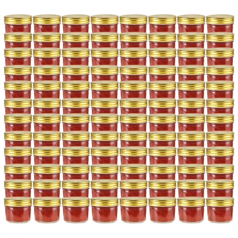 vidaXL ievārījuma burciņas, zelta krāsas vāciņi, 96 gab., 110 ml