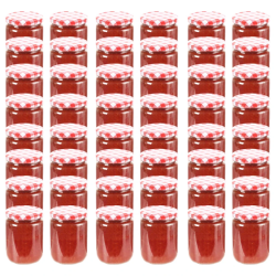 vidaXL ievārījuma burciņas, balti sarkani vāciņi, 48 gab., 230 ml