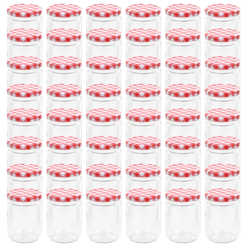 vidaXL ievārījuma burciņas, balti sarkani vāciņi, 48 gab., 230 ml