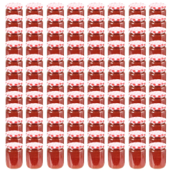 vidaXL ievārījuma burciņas, balti sarkani vāciņi, 96 gab., 230 ml