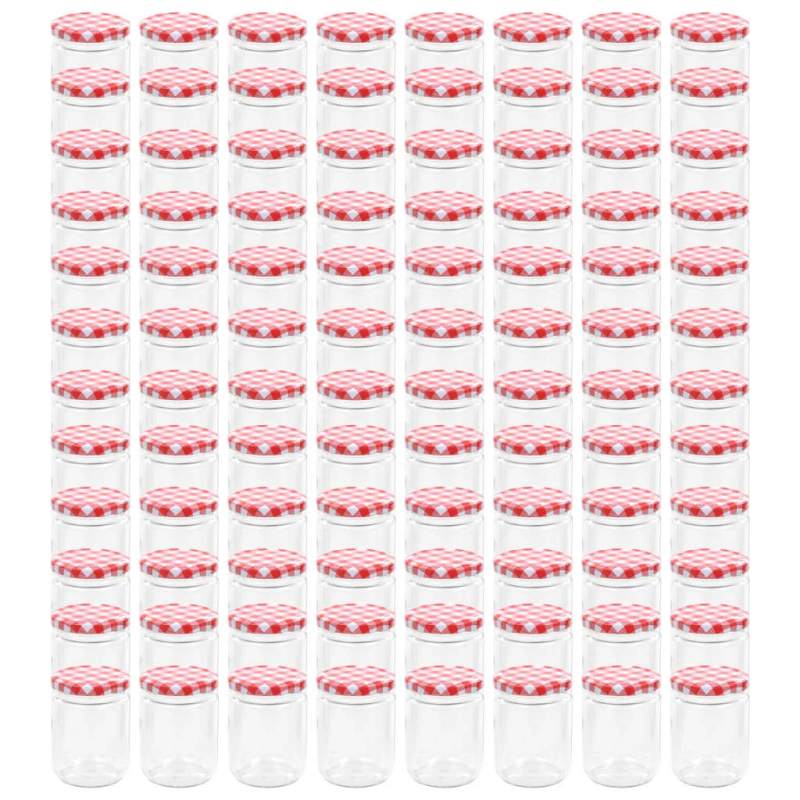 vidaXL ievārījuma burciņas, balti sarkani vāciņi, 96 gab., 230 ml