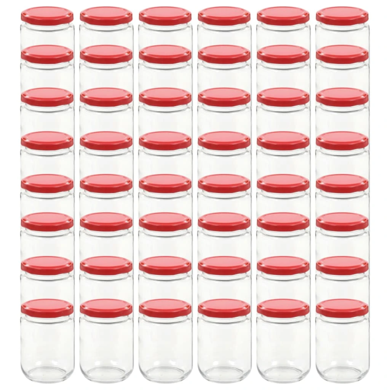 vidaXL ievārījuma burciņas, sarkani vāciņi, 48 gab., 230 ml