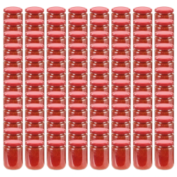 vidaXL ievārījuma burciņas, sarkani vāciņi, 96 gab., 230 ml