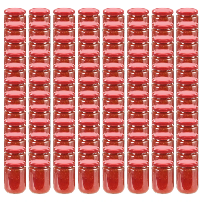 vidaXL ievārījuma burciņas, sarkani vāciņi, 96 gab., 230 ml