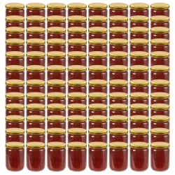 vidaXL ievārījuma burciņas, zelta krāsas vāciņi, 96 gab., 230 ml