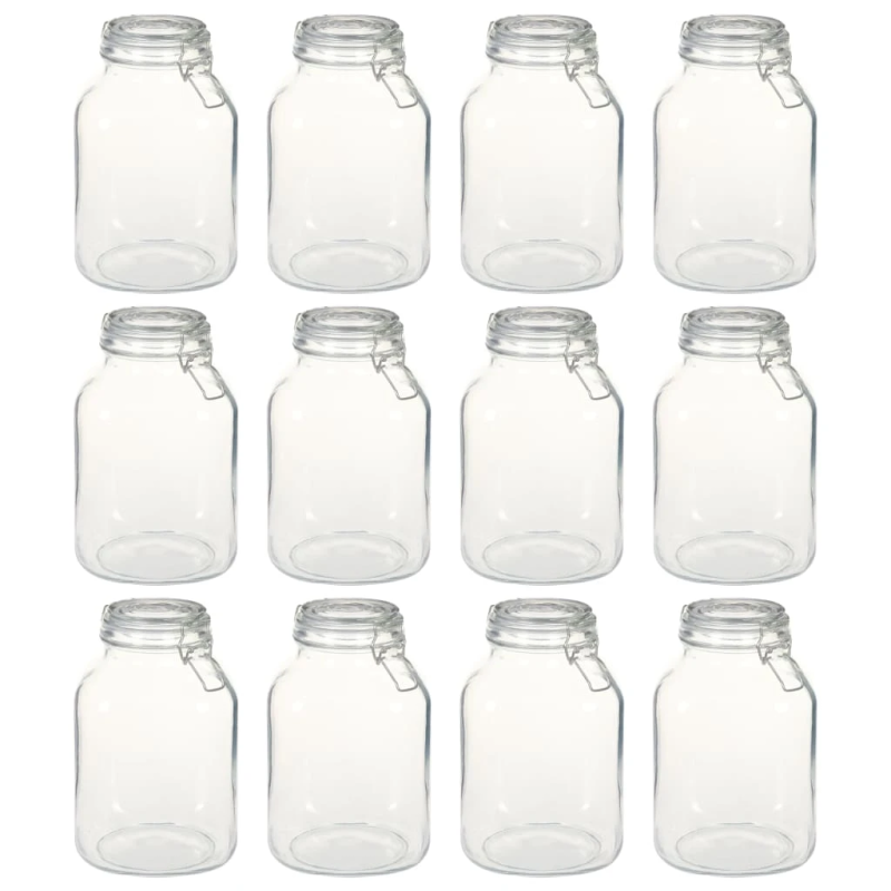 vidaXL stikla burciņas ar slēdzamu vāku, 12 gab., 3 L