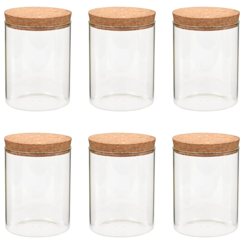 vidaXL uzglabāšanas burkas ar korķa vāku, 6 gab., 650 ml