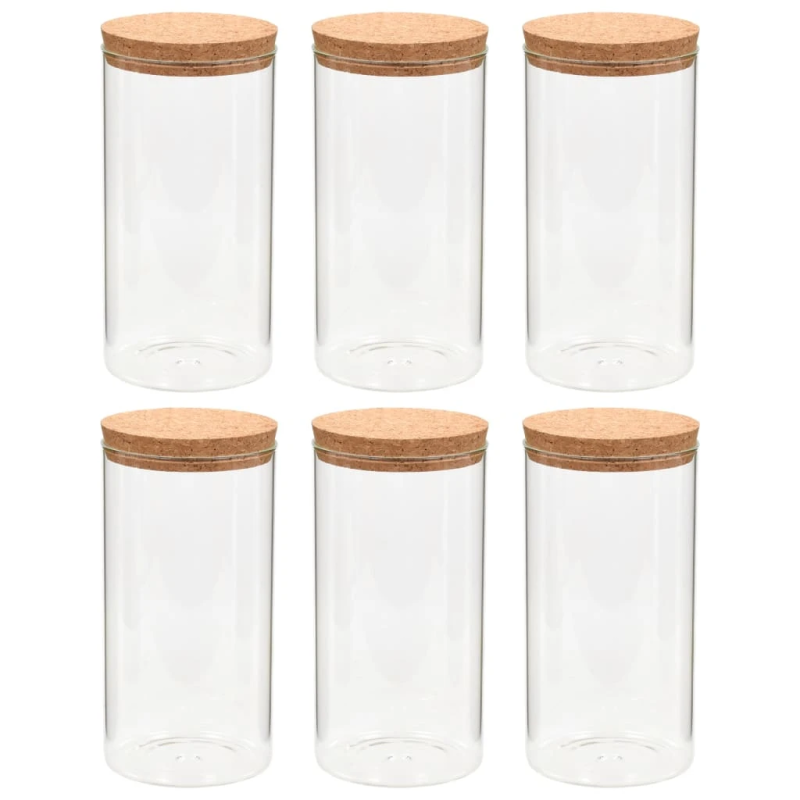 vidaXL uzglabāšanas burkas ar korķa vāku, 6 gab., 1100 ml