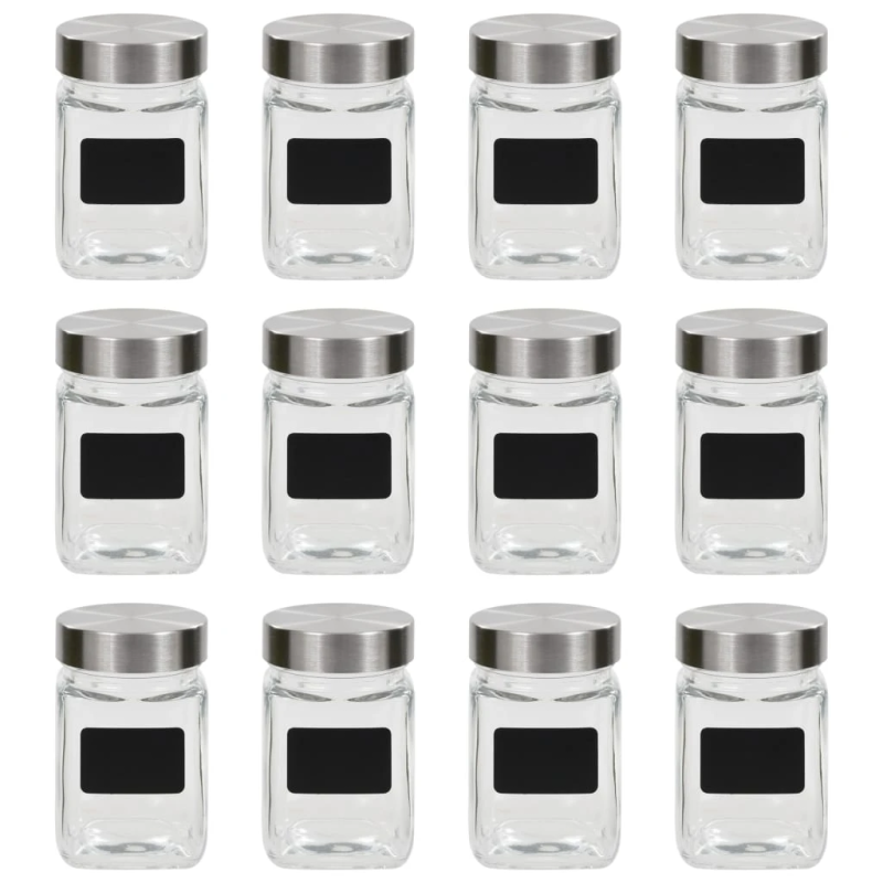 vidaXL uzglabāšanas burkas ar uzlīmēm, 12 gab., 300 ml