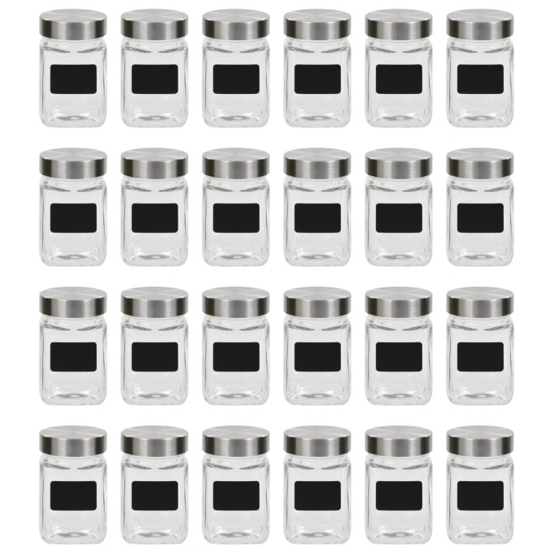 vidaXL uzglabāšanas burkas ar uzlīmēm, 24 gab., 300 ml